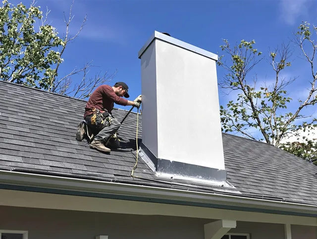 Placentia Chimney Sweep team member finishing chimney construction in Placentia, CA