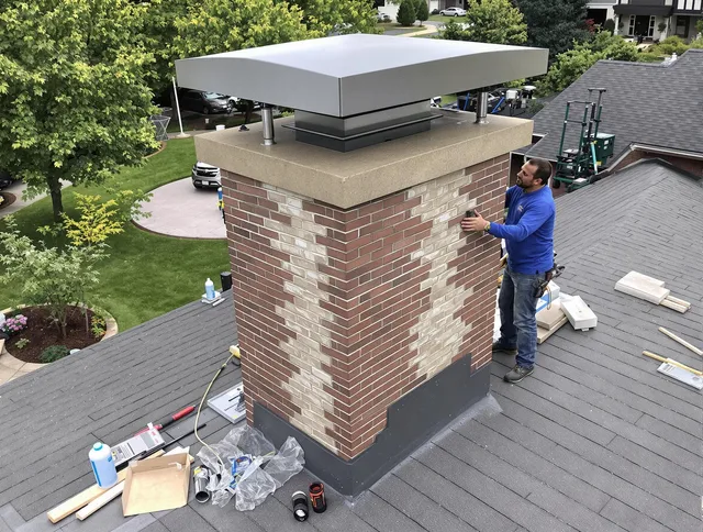 Placentia Chimney Sweep team working on a custom chimney remodel in Placentia, CA