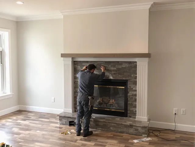 Placentia Chimney Sweep finishing a custom fireplace install in Placentia, CA